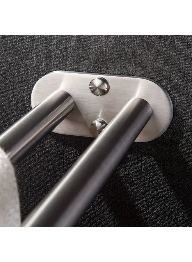 Stainless Steel Double Rod Towel Rack Silvery Wall Mounted Bathroom Shelf - Image 4